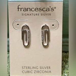 Francesca's Sterling Silver Cubic Zirconia Paper Clip Earrings